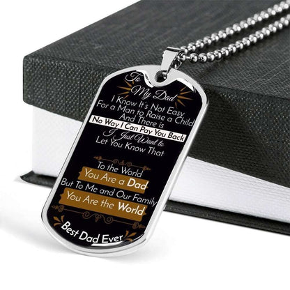 Dad Dog Tag Custom Picture Father’S Day Gift, Dog Tag Military Chain Necklace For Dad You Are The World Dog Tag Father's Day Rakva