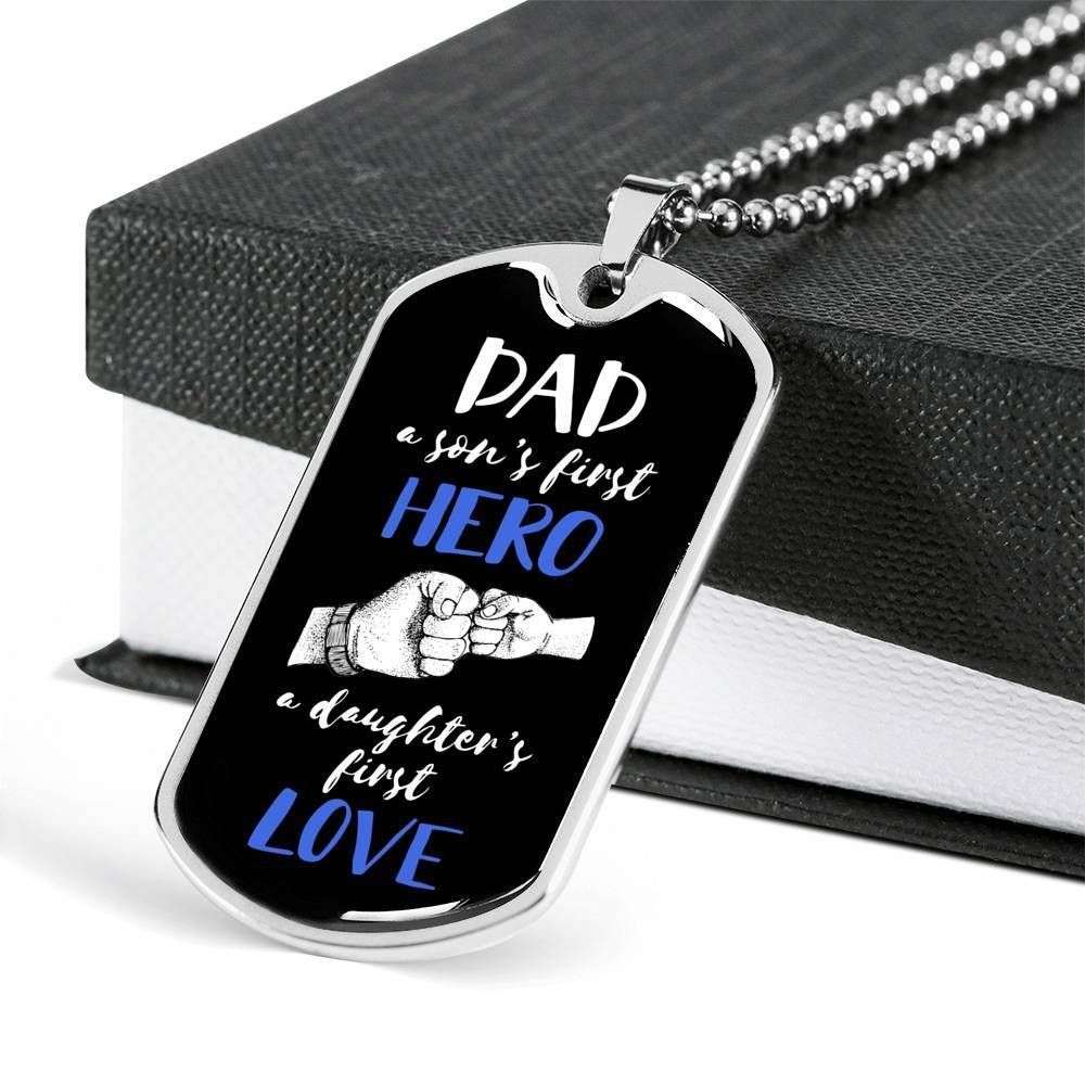 Dad Dog Tag Custom Picture Father’S Day Gift, Dog Tag Military Chain Necklace Gift For Dad Son’S First Hero Daughter’S First Love Dog Tag Father's Day Rakva