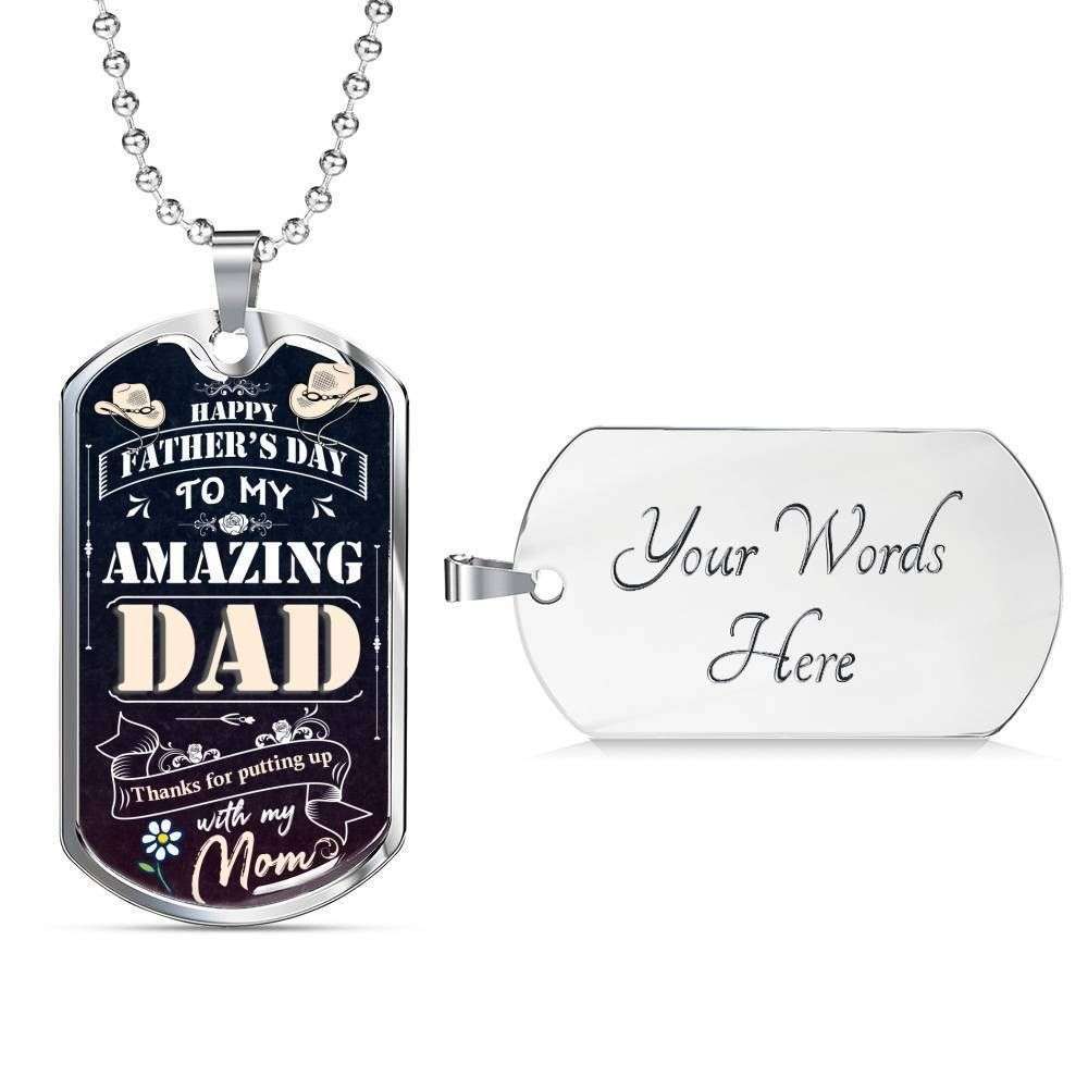 Dad Dog Tag Custom Picture Father’S Day Gift, Dog Tag Military Chain Necklace Gift For Dad Thanks For Putting Up With My Mom Dog Tag Father's Day Rakva