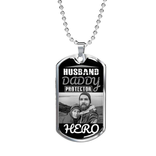 Dad Dog Tag, Custom Picture Father’S Day Gift Dog Tag Military Chain Necklace Husband Daddy Protector Hero Giving Father Dog Tag Father's Day Rakva