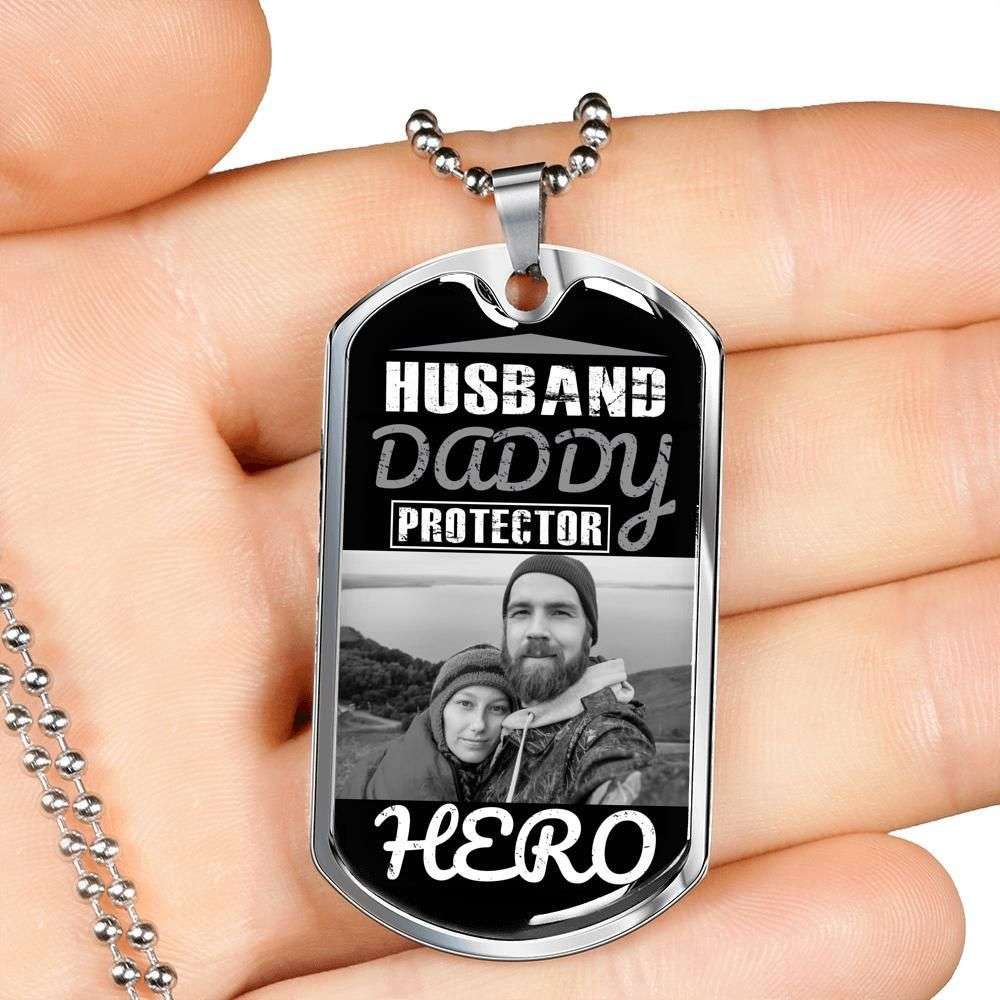 Dad Dog Tag, Custom Picture Father’S Day Gift Dog Tag Military Chain Necklace Husband Daddy Protector Hero Giving Father Dog Tag Father's Day Rakva