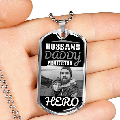 Dad Dog Tag, Custom Picture Father’S Day Gift Dog Tag Military Chain Necklace Husband Daddy Protector Hero Giving Father Dog Tag Father's Day Rakva