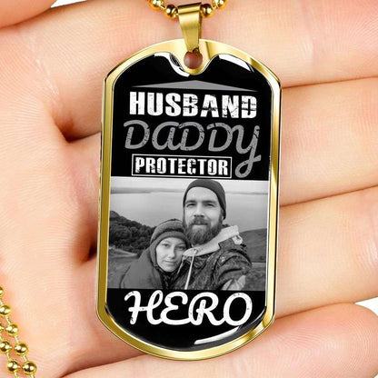 Dad Dog Tag, Custom Picture Father’S Day Gift Dog Tag Military Chain Necklace Husband Daddy Protector Hero Giving Father Dog Tag Father's Day Rakva