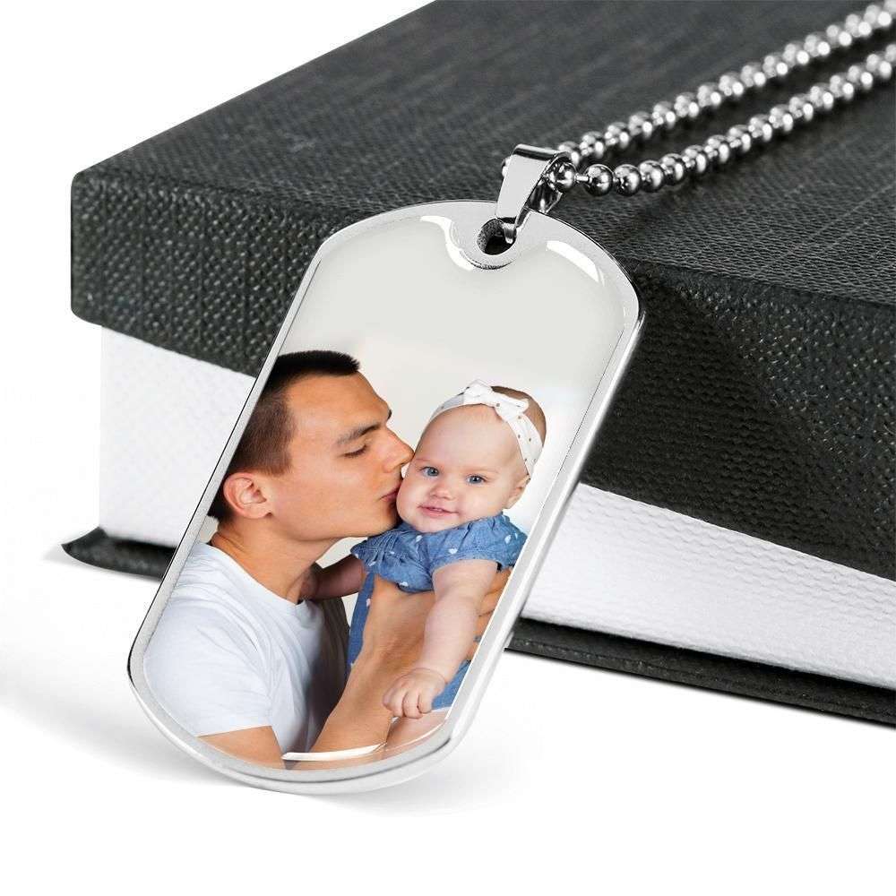 Dad Dog Tag Custom Picture Father’S Day Gift, Engraved Dog Tag Military Chain Necklace Photo Necklace Gift For Dad Dog Tag Father's Day Rakva