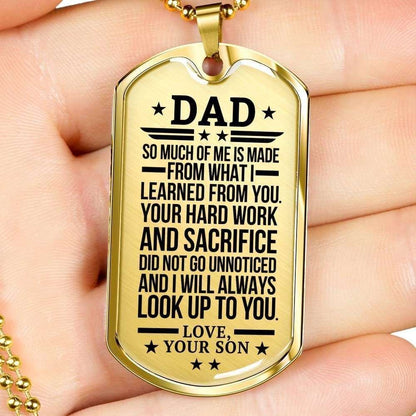 Dad Dog Tag Custom Picture Father’S Day Gift, Gift For Dad Dog Tag Military Chain Necklace Look Up To You Dog Tag-2 Father's Day Rakva