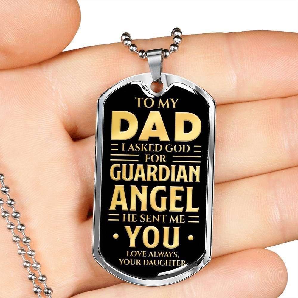 Dad Dog Tag Custom Picture Father’S Day Gift, God Sent Me An Angel You Dog Tag Military Chain Necklace For Dad Dog Tag Father's Day Rakva