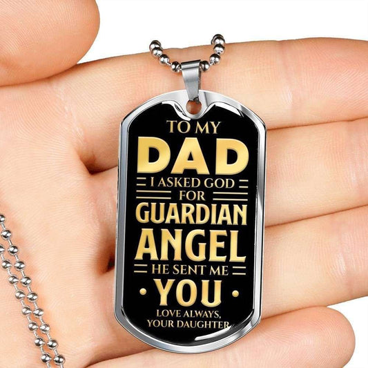 Dad Dog Tag Custom Picture Father’S Day Gift, God Sent Me An Angel You Dog Tag Military Chain Necklace For Dad Dog Tag Father's Day Rakva