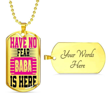 Dad Dog Tag, Custom Picture Father’S Day Gift Have No Fear Baba Is Here Dog Tag Military Chain Necklace Dog Tag Father's Day Rakva