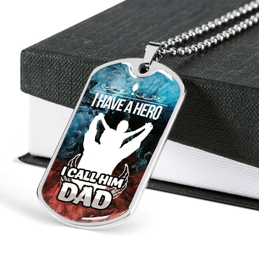 Dad Dog Tag, Custom Picture Father’S Day Gift I Have A Hero I Call Him Dad Dog Tag Military Chain Necklace Dog Tag Father's Day Rakva