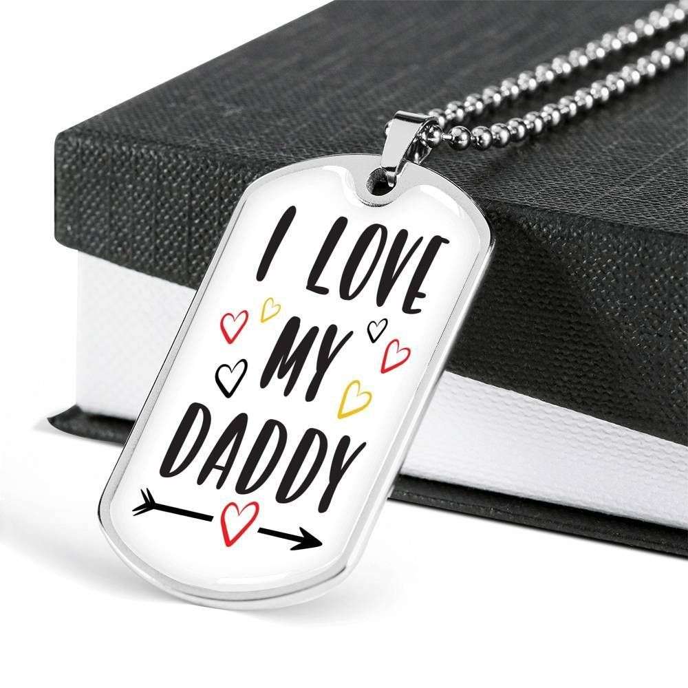Dad Dog Tag Custom Picture Father’S Day Gift, I Love My Daddy Cute Dog Tag Military Chain Necklace For Dad Dog Tag Father's Day Rakva