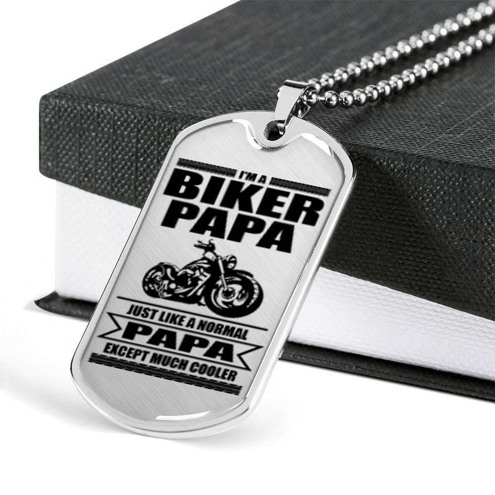 Dad Dog Tag Custom Picture Father’S Day Gift, I’M A Biker Papa Dog Tag Military Chain Necklace For Dad Dog Tag Father's Day Rakva