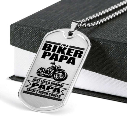 Dad Dog Tag Custom Picture Father’S Day Gift, I’M A Biker Papa Dog Tag Military Chain Necklace For Dad Dog Tag Father's Day Rakva