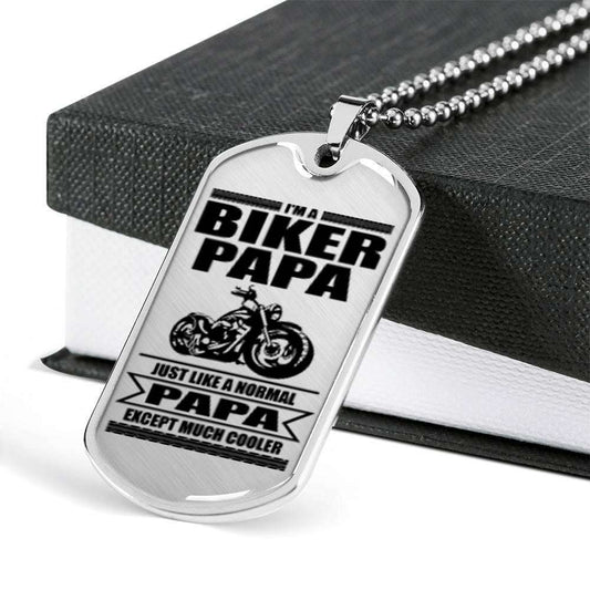 Dad Dog Tag Custom Picture Father’S Day Gift, I’M A Biker Papa Dog Tag Military Chain Necklace For Dad Dog Tag Father's Day Rakva