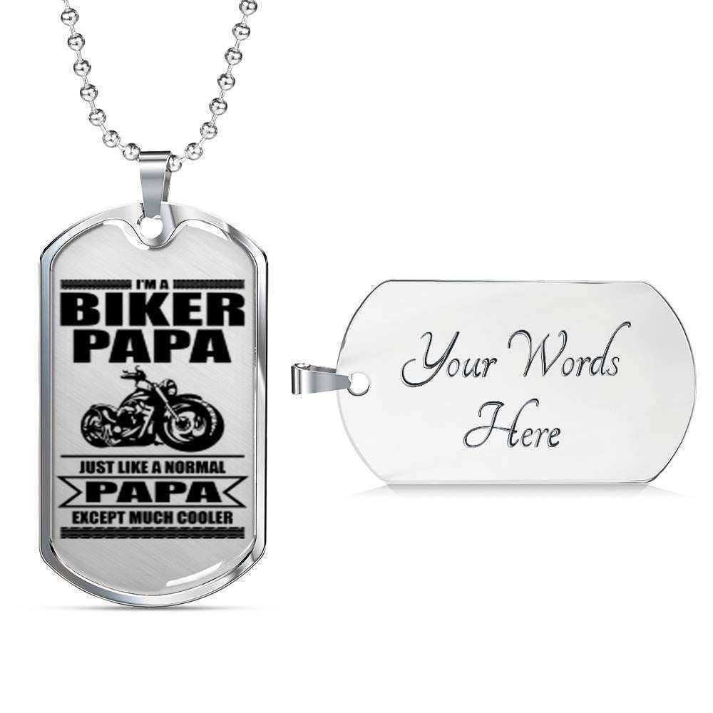 Dad Dog Tag Custom Picture Father’S Day Gift, I’M A Biker Papa Dog Tag Military Chain Necklace For Dad Dog Tag Father's Day Rakva