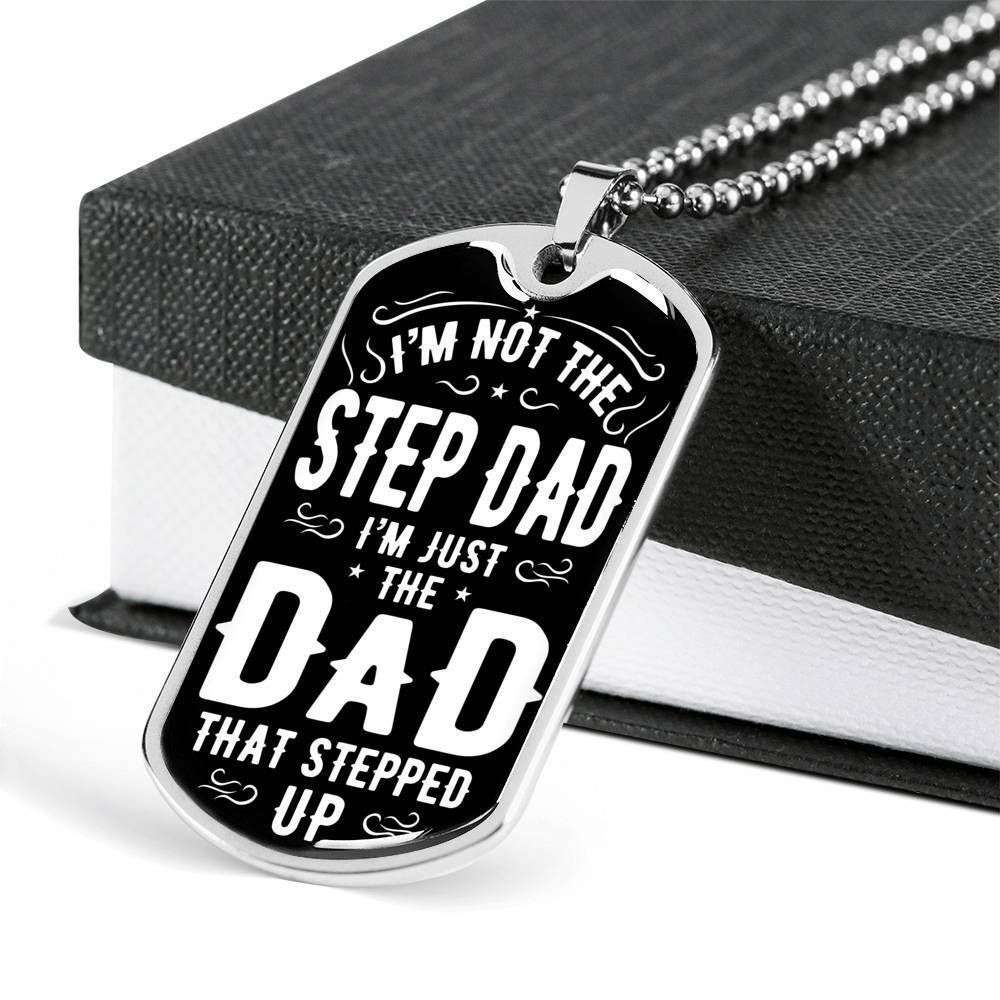Dad Dog Tag Custom Picture Father’S Day Gift, I’M Just The Dad That Stepped Up Dog Tag Military Chain Necklace For Dad Father's Day Rakva