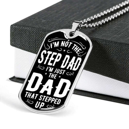 Dad Dog Tag Custom Picture Father’S Day Gift, I’M Just The Dad That Stepped Up Dog Tag Military Chain Necklace For Dad Father's Day Rakva