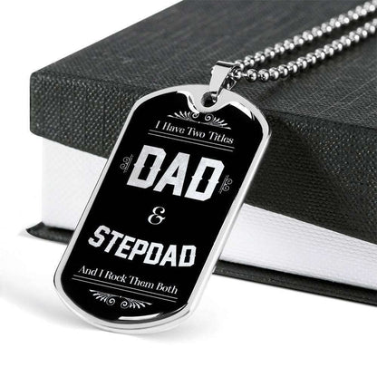 Dad Dog Tag Custom Picture Father’S Day Gift, I’Ve Two Titles Dad And Stepdad Dog Tag Military Chain Necklace For Dad Father's Day Rakva