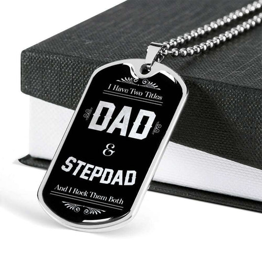Dad Dog Tag Custom Picture Father’S Day Gift, I’Ve Two Titles Dad And Stepdad Dog Tag Military Chain Necklace For Dad Father's Day Rakva