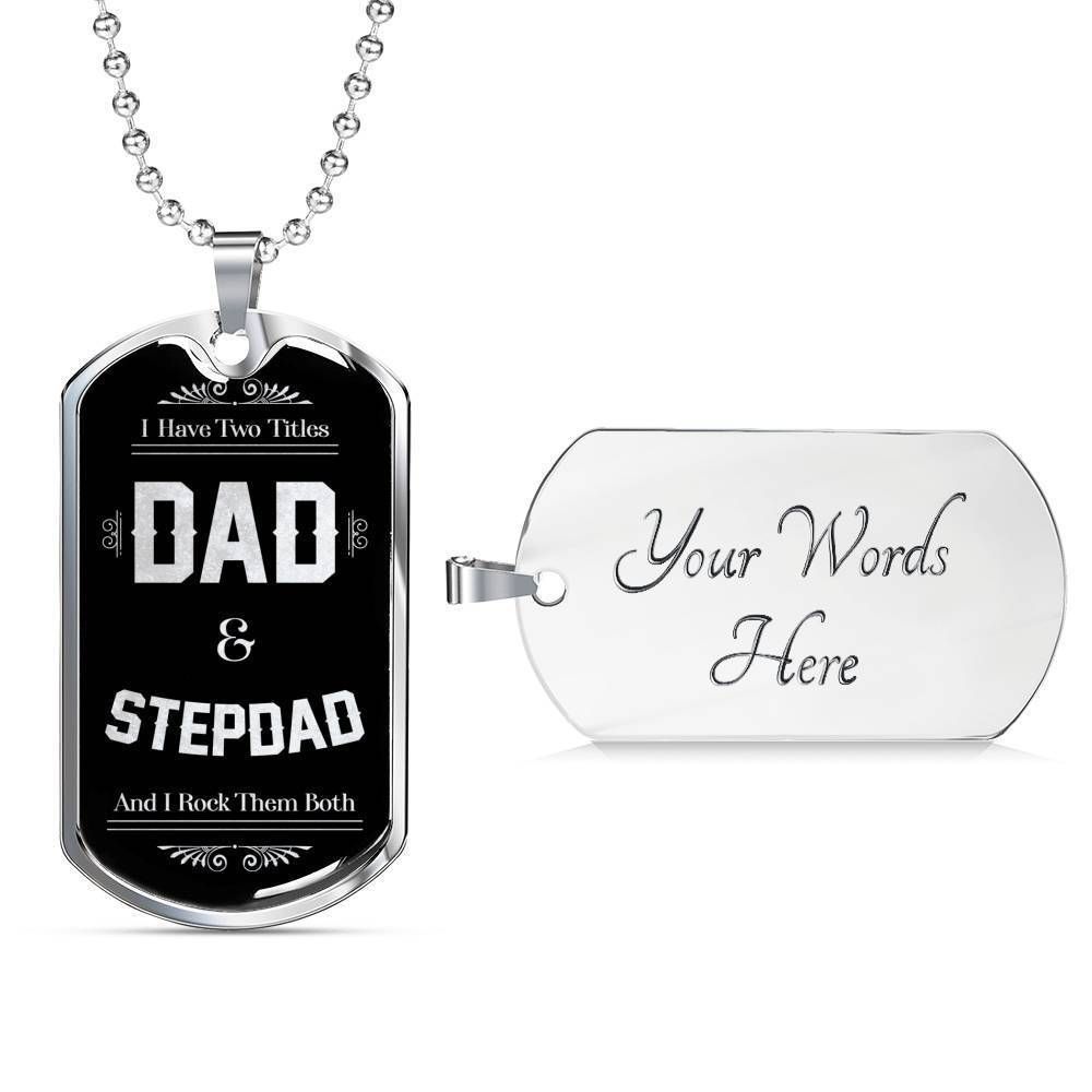 Dad Dog Tag Custom Picture Father’S Day Gift, I’Ve Two Titles Dad And Stepdad Dog Tag Military Chain Necklace For Dad Father's Day Rakva