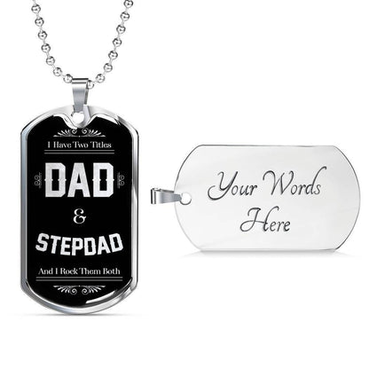 Dad Dog Tag Custom Picture Father’S Day Gift, I’Ve Two Titles Dad And Stepdad Dog Tag Military Chain Necklace For Dad Father's Day Rakva