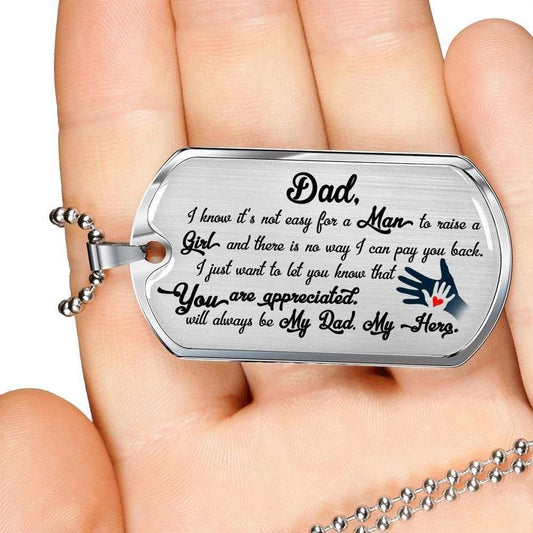 Dad Dog Tag Custom Picture Father’S Day Gift, It’S Not Easy For A Man To Raise A Girl Giving Dad Dog Tag Military Chain Necklace Father's Day Rakva