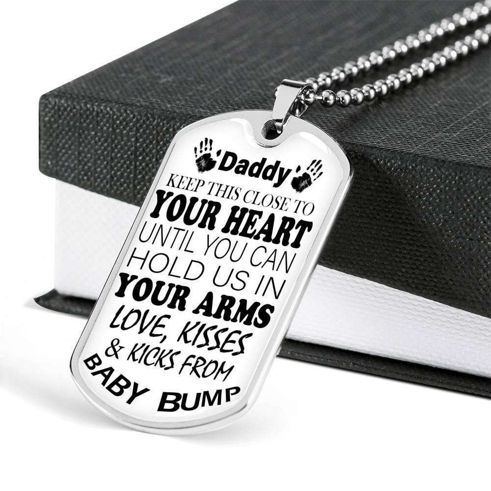 Dad Dog Tag Custom Picture Father’S Day Gift, Keep This Close Heart Until You Can Dog Tag Military Chain Necklace For Dad Father's Day Rakva