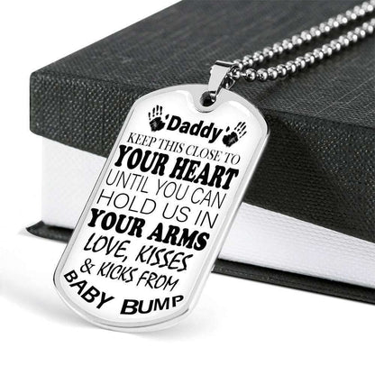 Dad Dog Tag Custom Picture Father’S Day Gift, Keep This Close Heart Until You Can Dog Tag Military Chain Necklace For Dad Father's Day Rakva