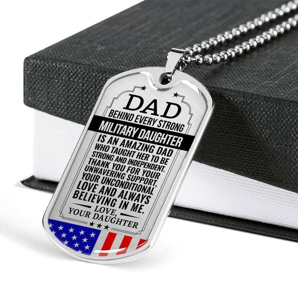 Dad Dog Tag Custom Picture Father’S Day Gift, Military Daughter Gift For Dad Silver Dog Tag Military Chain Necklace Believing In Me Father's Day Rakva