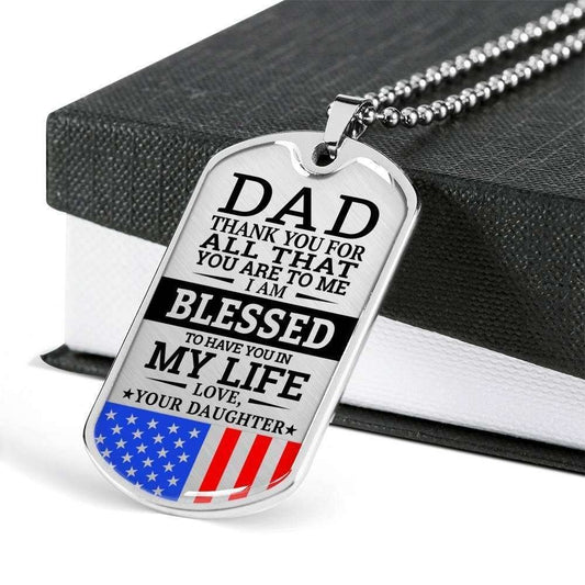 Dad Dog Tag Custom Picture Father’S Day Gift, Military Daughter Gift For Dad Silver Dog Tag Military Chain Necklace Blessed To Have You Father's Day Rakva