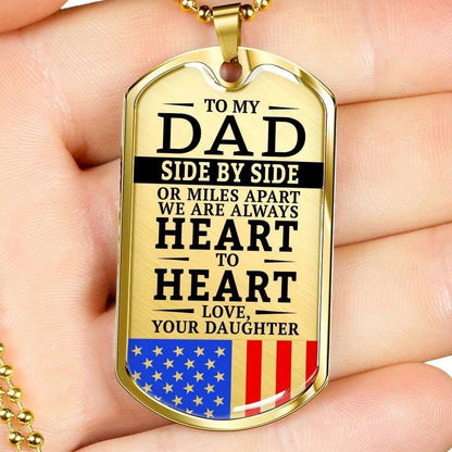 Dad Dog Tag Custom Picture Father’S Day Gift, Military Daughter Present For Dad Silver Dog Tag Military Chain Necklace Heart To Heart Father's Day Rakva