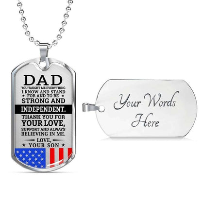 Dad Dog Tag Custom Picture Father’S Day Gift, Military Son Gift For Dad Silver Dog Tag Military Chain Necklace Strong And Independent Father's Day Rakva