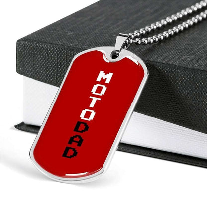 Dad Dog Tag Custom Picture Father’S Day Gift, Moto Dad Red Dog Tag Military Chain Necklace For Dad Who Loves Motor Dog Tag Father's Day Rakva