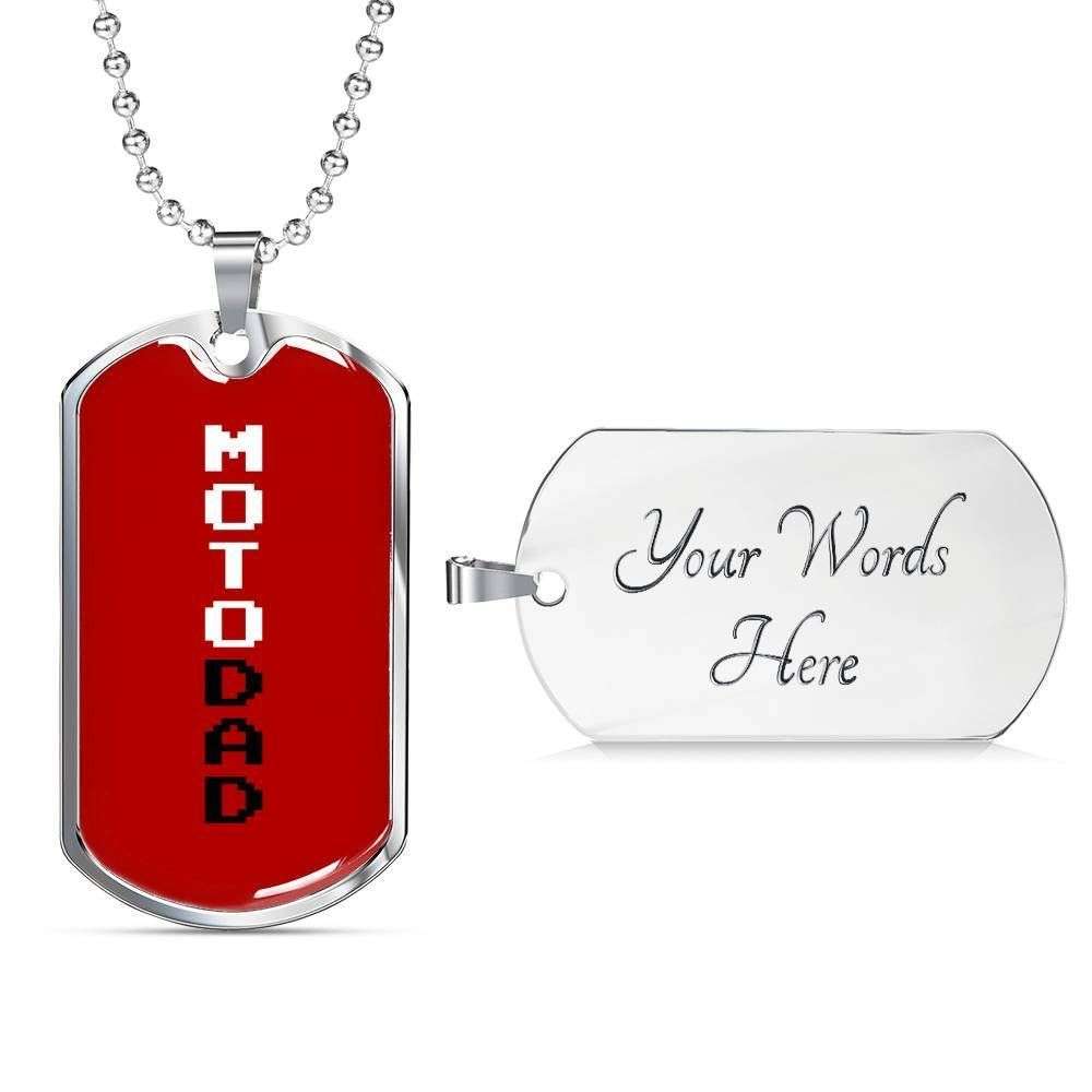 Dad Dog Tag Custom Picture Father’S Day Gift, Moto Dad Red Dog Tag Military Chain Necklace For Dad Who Loves Motor Dog Tag Father's Day Rakva