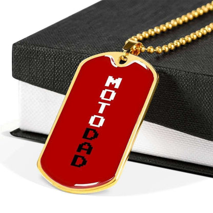 Dad Dog Tag Custom Picture Father’S Day Gift, Moto Dad Red Dog Tag Military Chain Necklace For Dad Who Loves Motor Dog Tag Father's Day Rakva