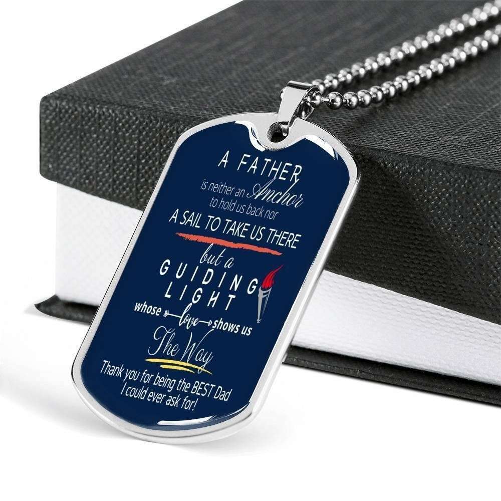 Dad Dog Tag Custom Picture Father’S Day Gift, My Dad Is My Guiding Light Dog Tag Military Chain Necklace For Dad Father's Day Rakva