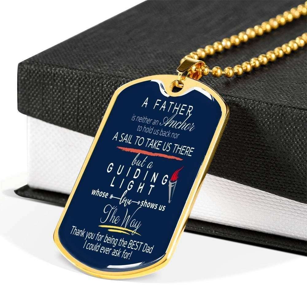 Dad Dog Tag Custom Picture Father’S Day Gift, My Dad Is My Guiding Light Dog Tag Military Chain Necklace For Dad Father's Day Rakva