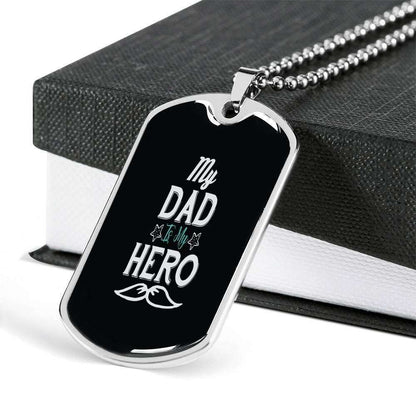 Dad Dog Tag Custom Picture Father’S Day Gift, My Dad Is My Hero Dog Tag Military Chain Necklace For Dad Dog Tag Father's Day Rakva
