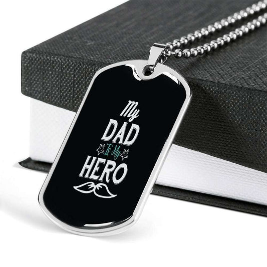 Dad Dog Tag Custom Picture Father’S Day Gift, My Dad Is My Hero Dog Tag Military Chain Necklace For Dad Father's Day Rakva