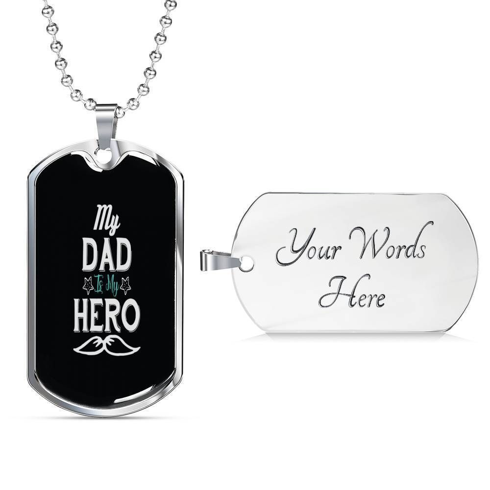 Dad Dog Tag Custom Picture Father’S Day Gift, My Dad Is My Hero Dog Tag Military Chain Necklace For Dad Father's Day Rakva