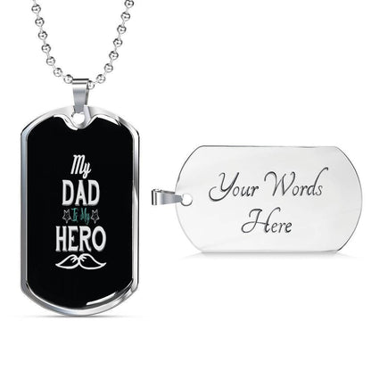 Dad Dog Tag Custom Picture Father’S Day Gift, My Dad Is My Hero Dog Tag Military Chain Necklace For Dad Father's Day Rakva