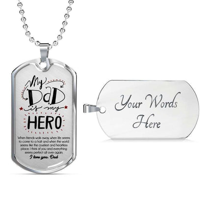 Dad Dog Tag Custom Picture Father’S Day Gift, My Dad Is My Hero Dog Tag Military Chain Necklace Gift For Dad Dog Tag Father's Day Rakva