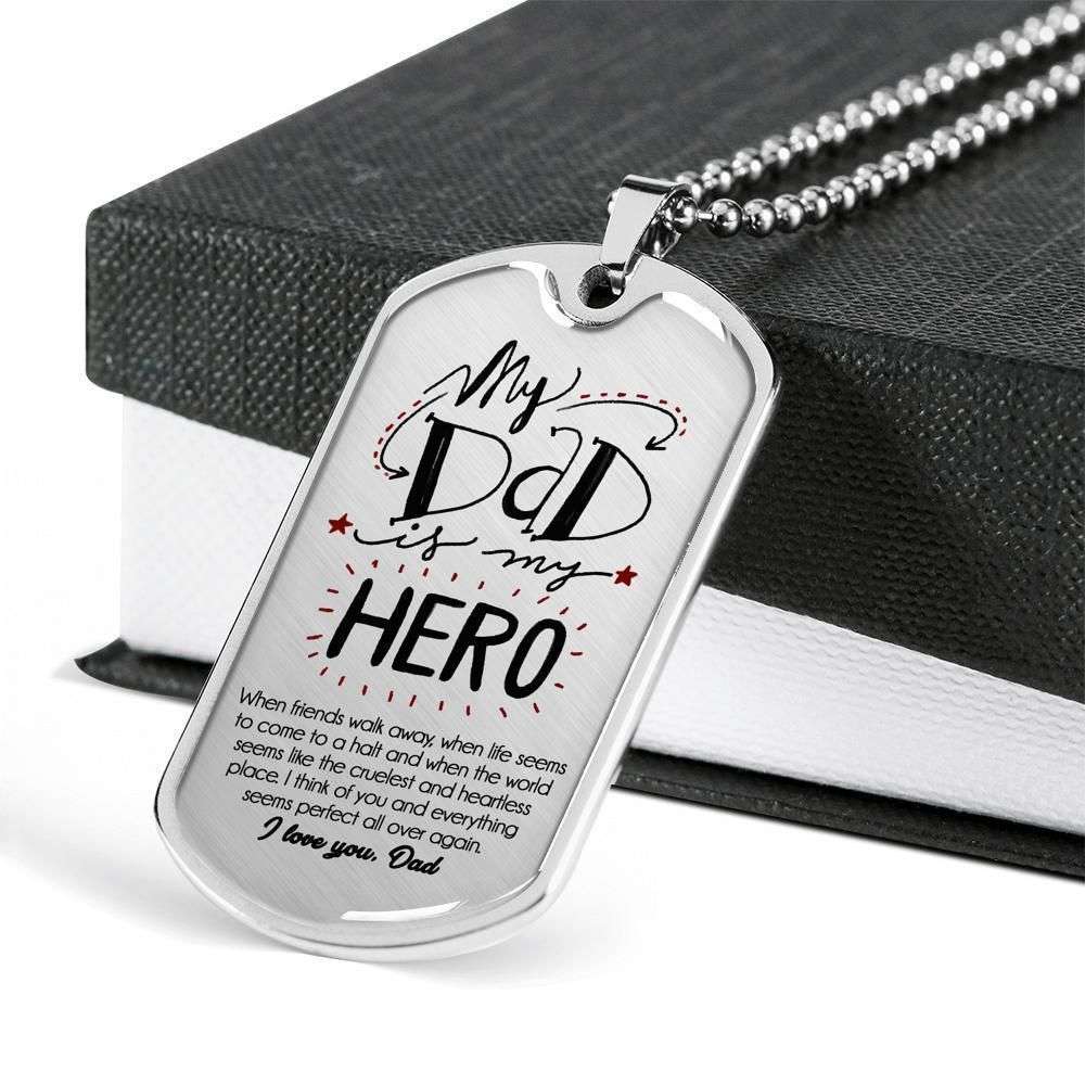 Dad Dog Tag, Custom Picture Father’S Day Gift My Dad Is My Hero Dog Tag Military Chain Necklace Gift For Dad Dog Tag Father's Day Rakva