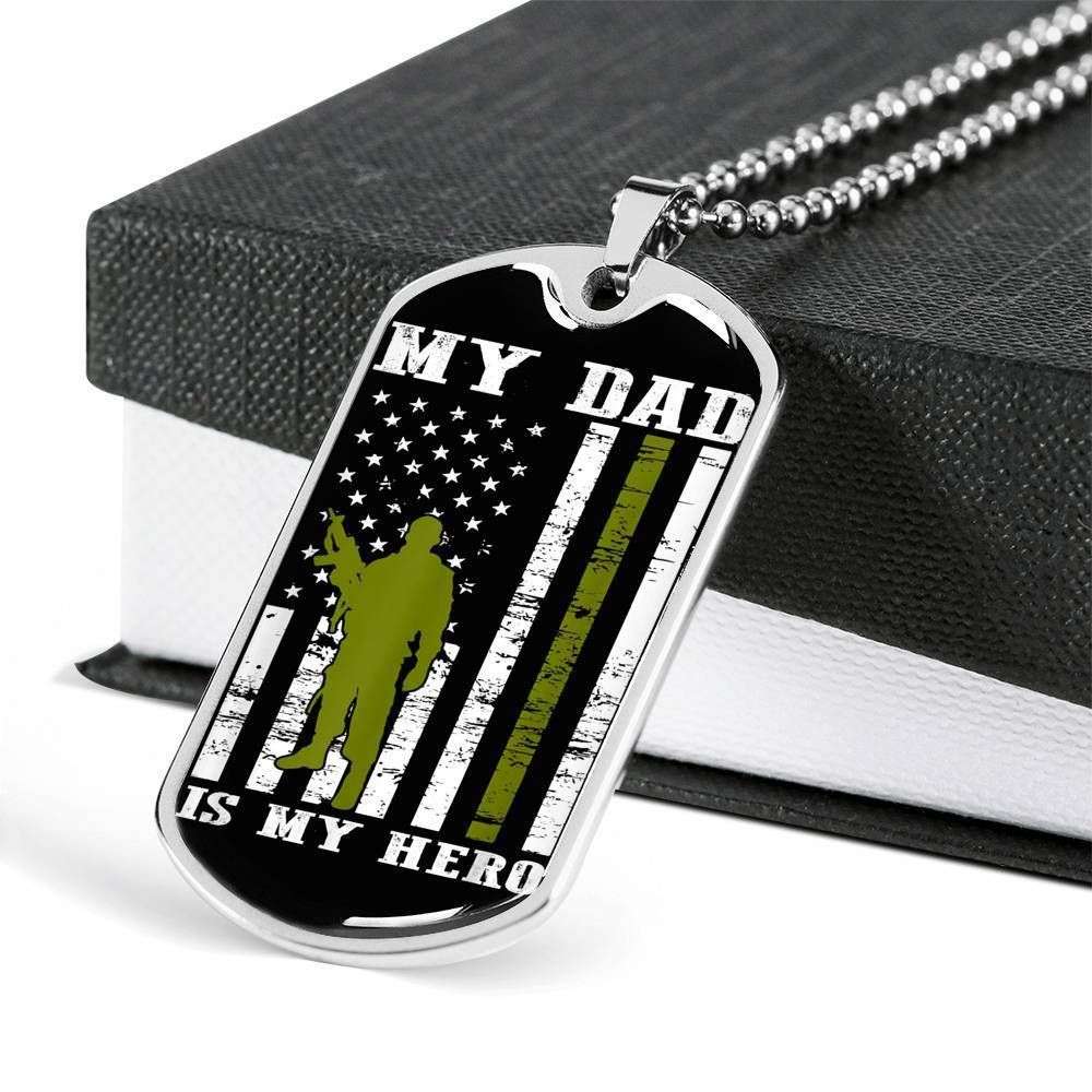 Dad Dog Tag, Custom Picture Father’S Day Gift My Dad Is My Hero Dog Tag Military Chain Necklace Giving Dad Dog Tag Father's Day Rakva