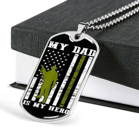 Dad Dog Tag, Custom Picture Father’S Day Gift My Dad Is My Hero Dog Tag Military Chain Necklace Giving Dad Dog Tag Father's Day Rakva