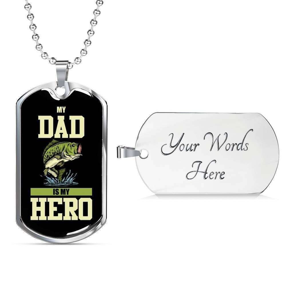 Dad Dog Tag Custom Picture Father’S Day Gift, My Dad Is My Hero Dog Tag Military Chain Necklace Present For Men Father's Day Rakva