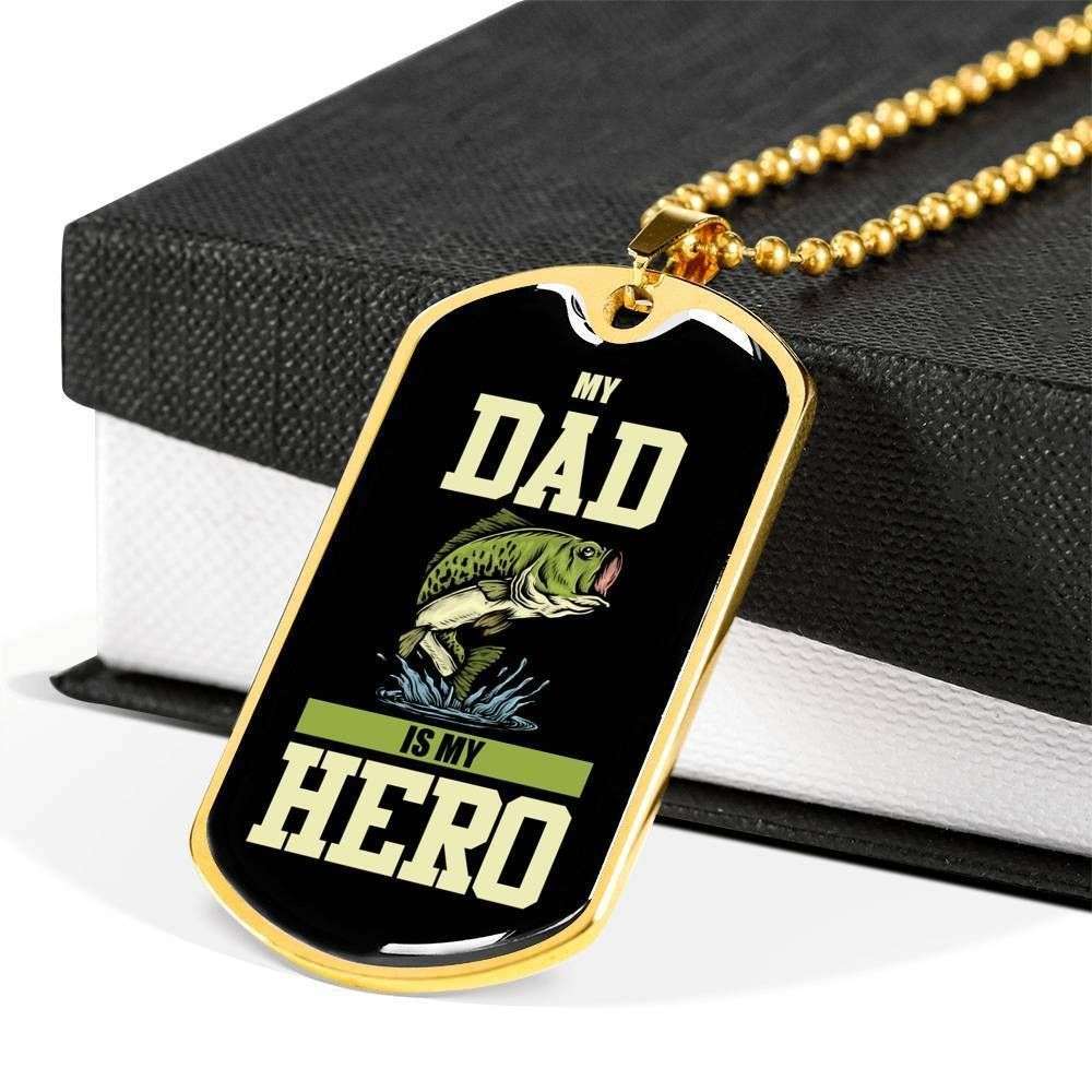 Dad Dog Tag Custom Picture Father’S Day Gift, My Dad Is My Hero Dog Tag Military Chain Necklace Present For Men Father's Day Rakva