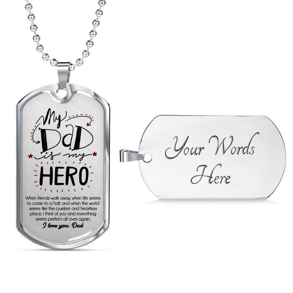 Dad Dog Tag Custom Picture Father’S Day Gift, My Dad Is My Hero Dog Tag Military Chain Necklace Stainless Necklace Gift For Dad Father's Day Rakva