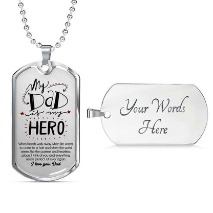 Dad Dog Tag Custom Picture Father’S Day Gift, My Dad Is My Hero Dog Tag Military Chain Necklace Stainless Necklace Gift For Dad Father's Day Rakva