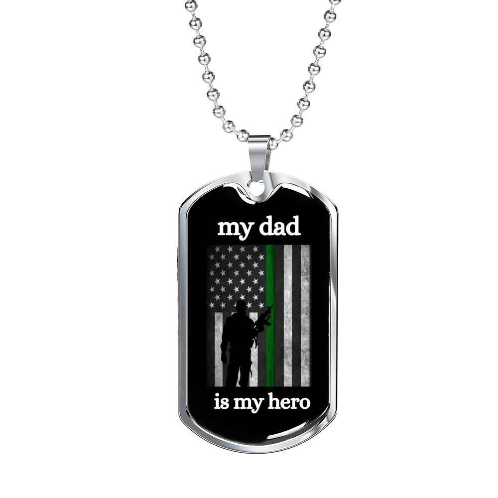 Dad Dog Tag Custom Picture Father’S Day Gift, My Dad Is My Hero Thin Green Line Dog Tag Military Chain Necklace For Dad Father's Day Rakva