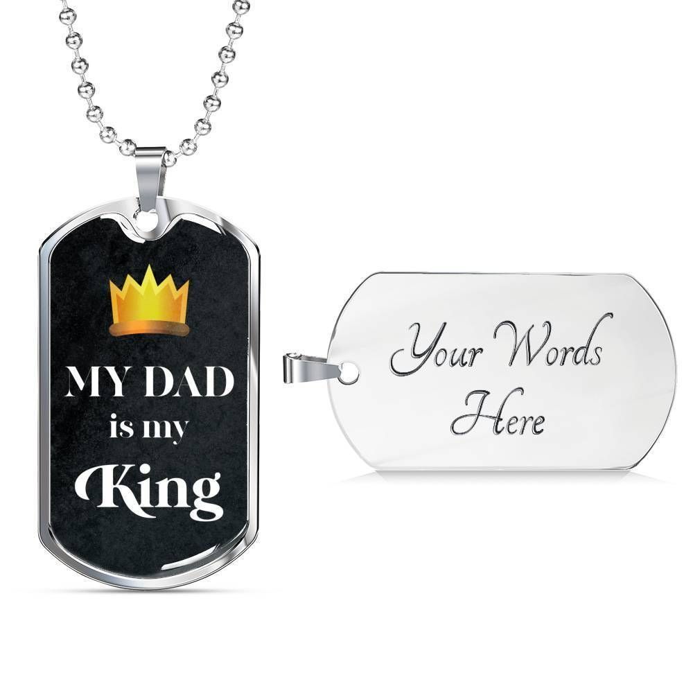 Dad Dog Tag Custom Picture Father’S Day Gift, My Dad Is My King Dog Tag Military Chain Necklace For Dad Father's Day Rakva